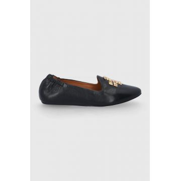 Tory Burch balerini de piele Eleanor Loafer femei, culoarea negru