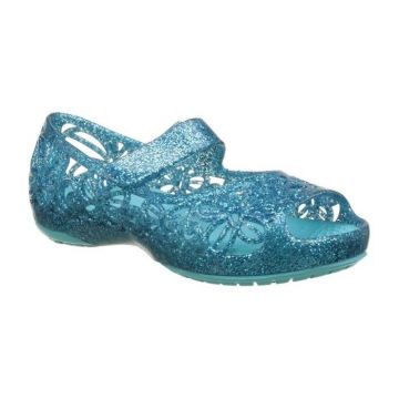 Balerini Crocs Kids' Isabella Glitter Flat Albastru deschis - Pool