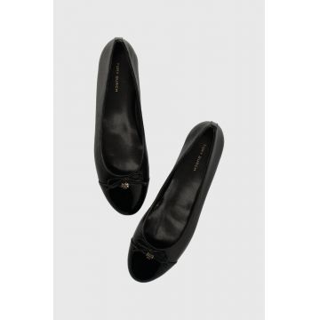 Tory Burch balerini de piele CAP-TOE BALLET culoarea negru, 154511-004