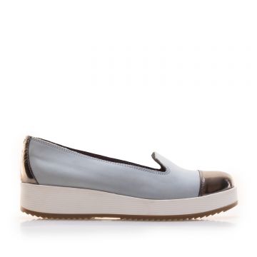 Balerini damă din piele naturală - 136 Blue Argintiu Box