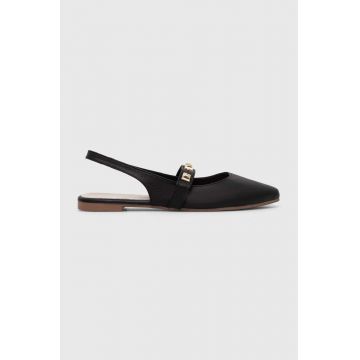 Answear Lab balerini de piele culoarea negru, cu toc deschis