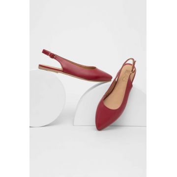 Answear Lab balerini din piele culoarea rosu, cu toc deschis
