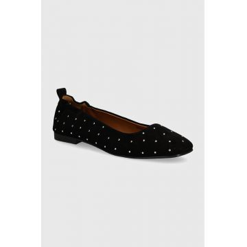 Pepe Jeans balerini din piele intoarsa PLS10420 culoarea negru, SANDIE SUEDE