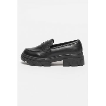 Pantofi loafer de piele ecologica cu toc masiv