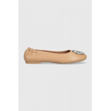 Tory Burch balerini de piele 147379-236 culoarea bej, Claire Ballet